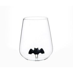 Halloween Stemless Wine Glass with Black Bat Design 16.5oz Way to Celebrate New